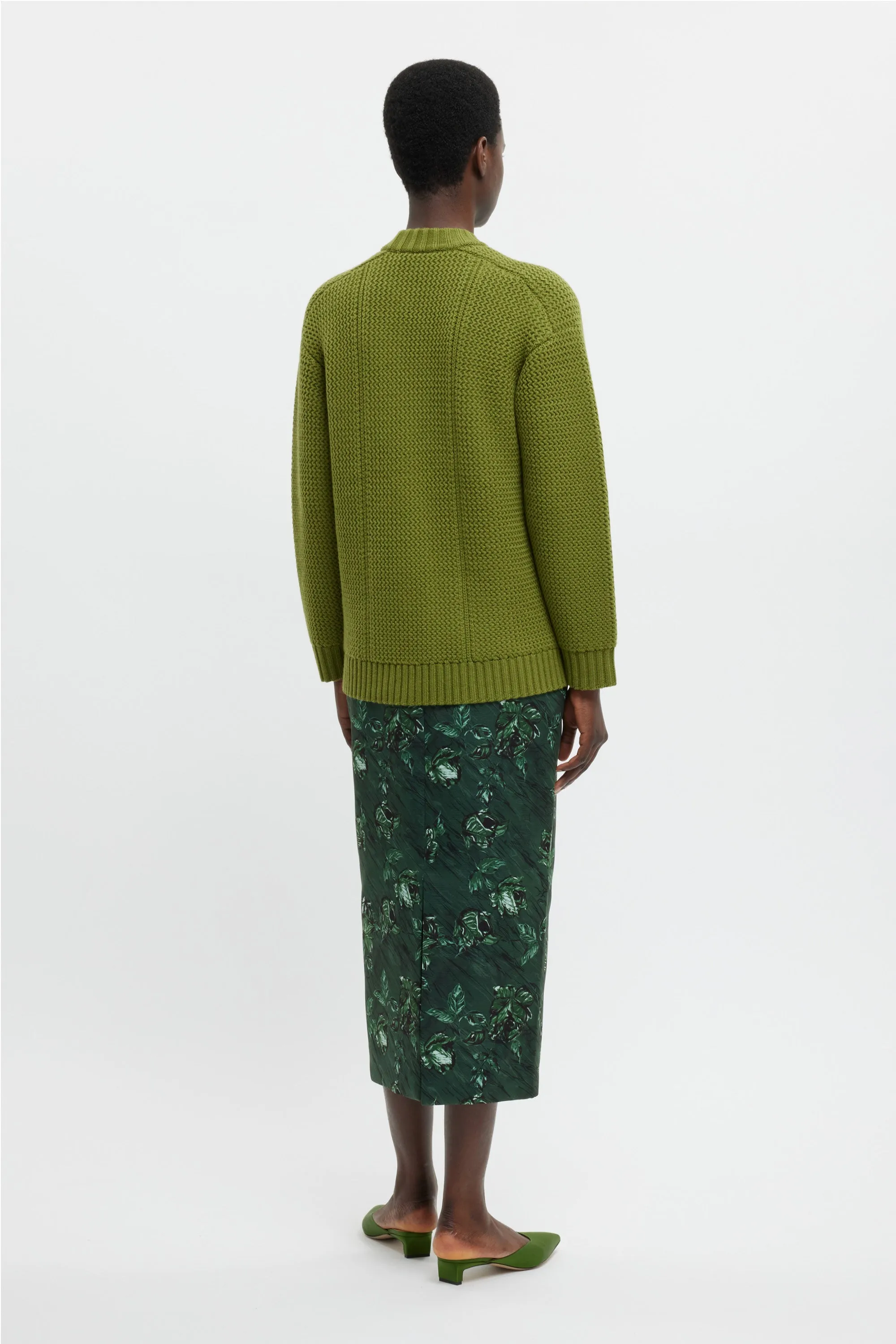 Lorelei Skirt In Green Roses On Marble Print Taffeta Faille