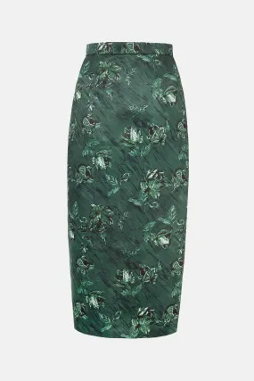 Lorelei Skirt In Green Roses On Marble Print Taffeta Faille