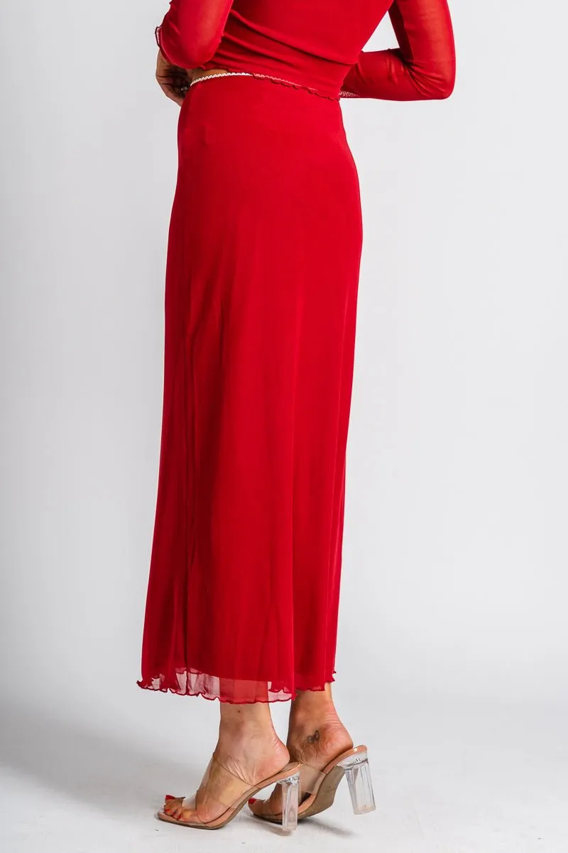 Mesh midi skirt red