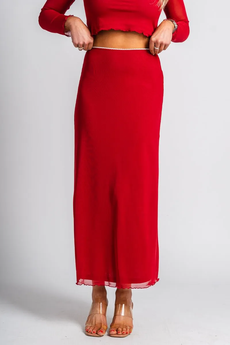 Mesh midi skirt red
