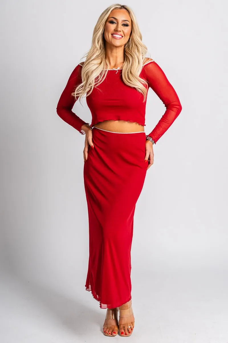 Mesh midi skirt red