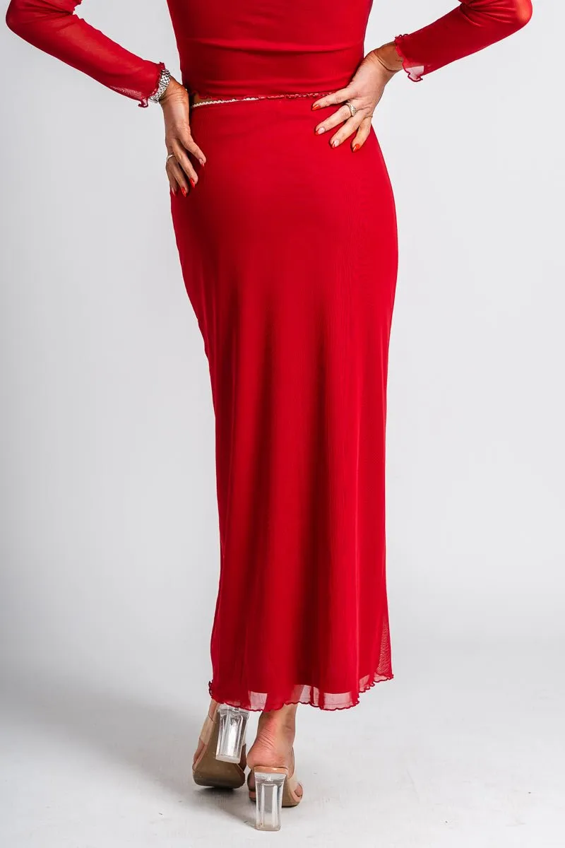 Mesh midi skirt red