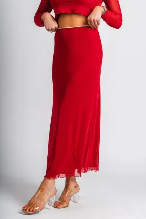 Mesh midi skirt red