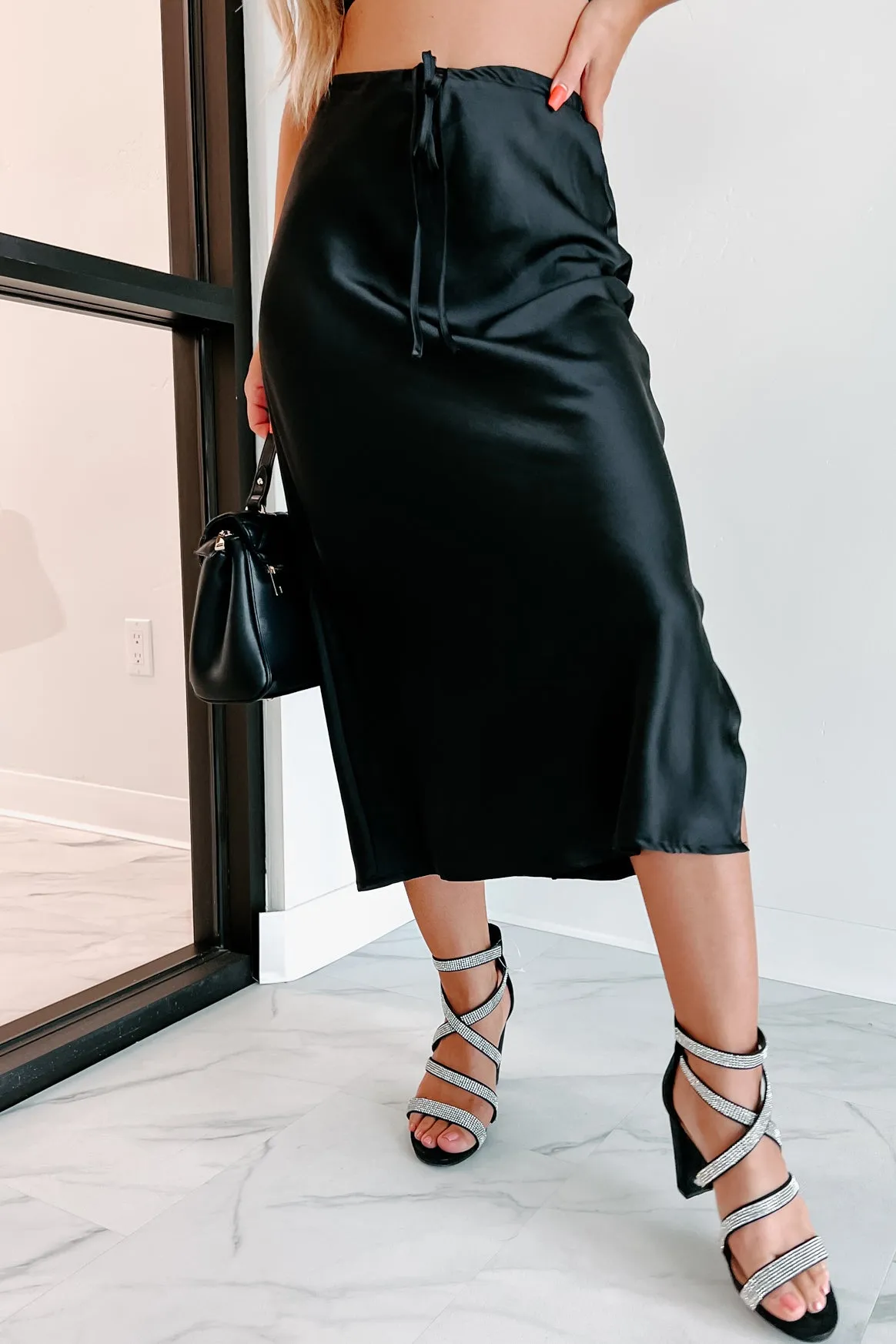 My Personal Preference Satin Midi Skirt (Black)