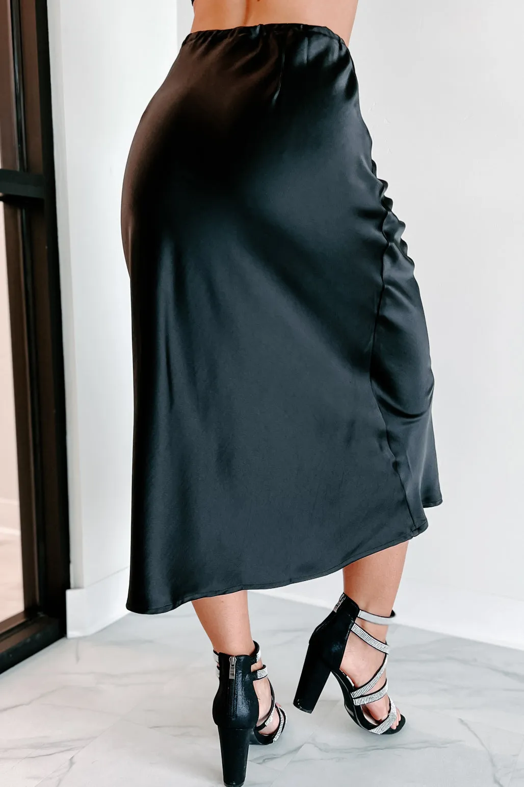My Personal Preference Satin Midi Skirt (Black)