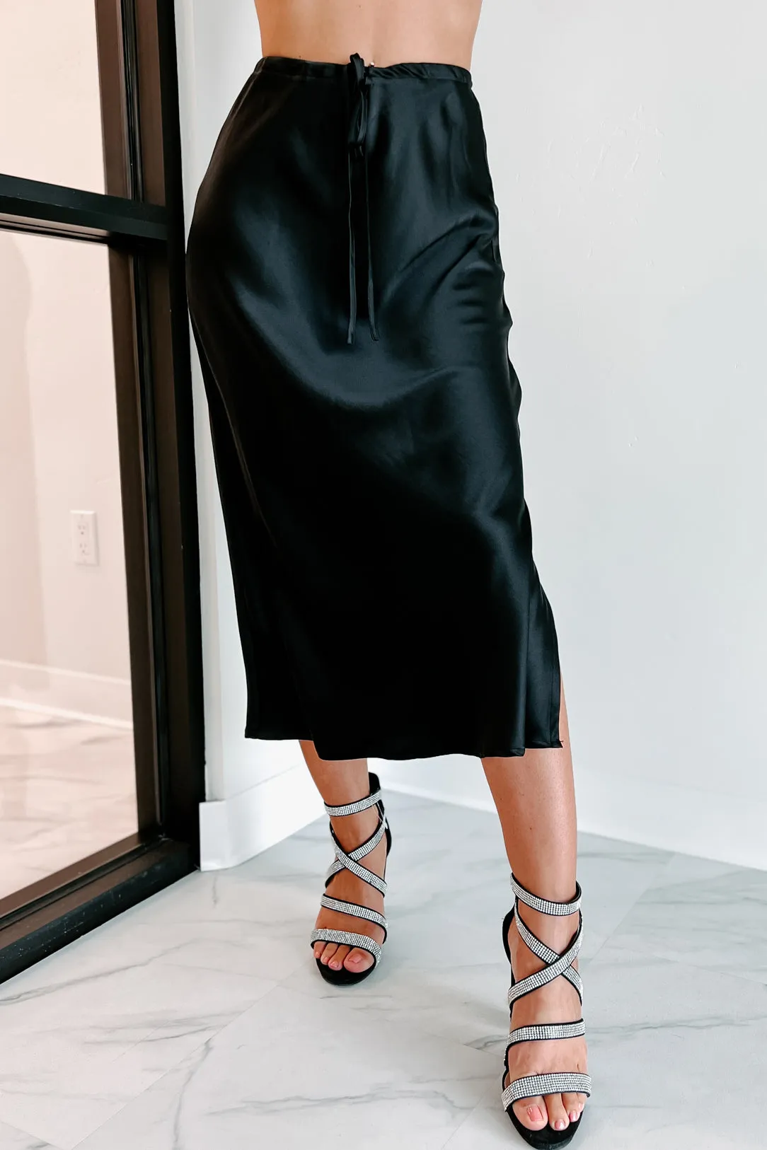 My Personal Preference Satin Midi Skirt (Black)