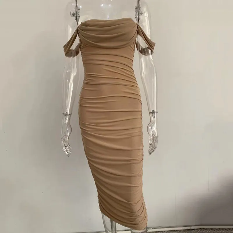 New Mesh Ruffled One-Shoulder Dress