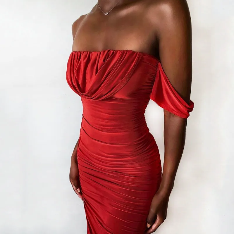 New Mesh Ruffled One-Shoulder Dress