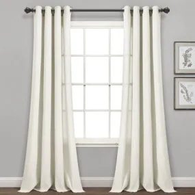 New - Set of 2 (84"x52") Faux Linen Grommet Window Curtain Panels Light Beige - Lush Décor
