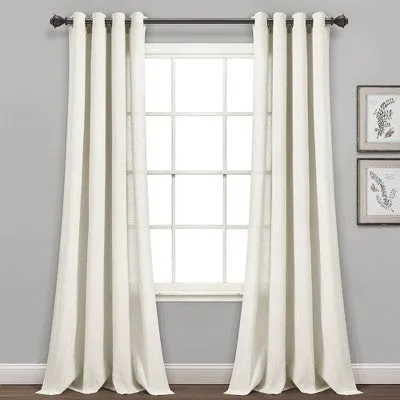 New - Set of 2 (84"x52") Faux Linen Grommet Window Curtain Panels Light Beige - Lush Décor
