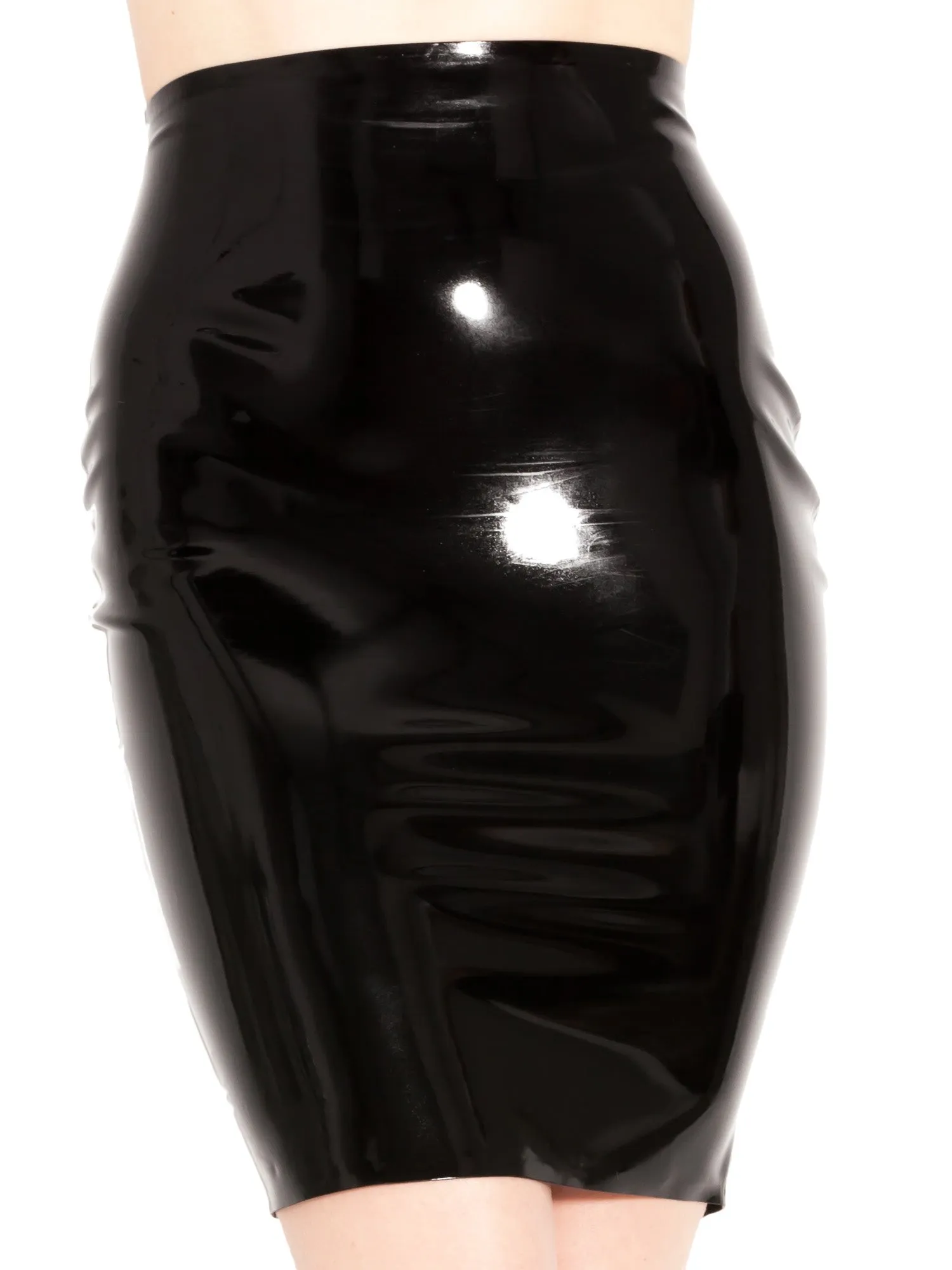 Plus Size Latex Pencil Skirt in Black