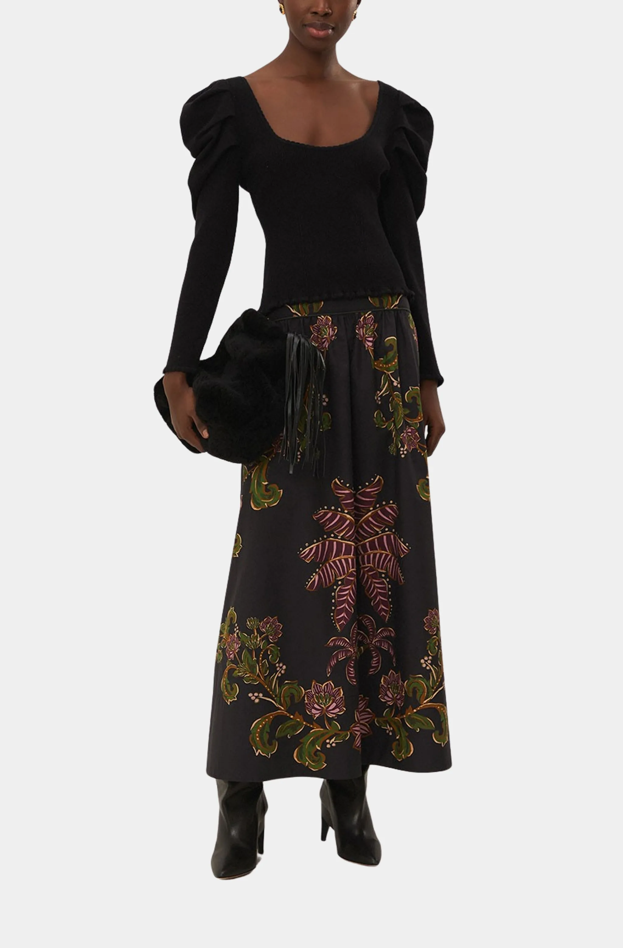 Ravenala Black Midi Skirt