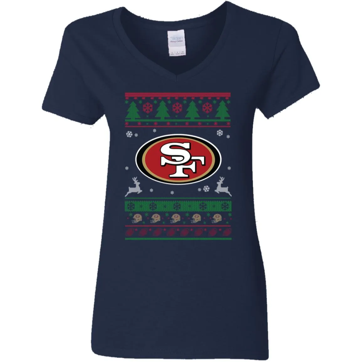 San Francisco 49ers Logo Football Teams Ugly Christmas Sweater Women V-Neck T-Shirt