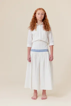 set outfit crop shirt and midi skirt with stripe - white
