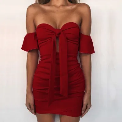 Sexy Bare Shoulder Lace Bra Hip Flattering Short Sleeve Dress