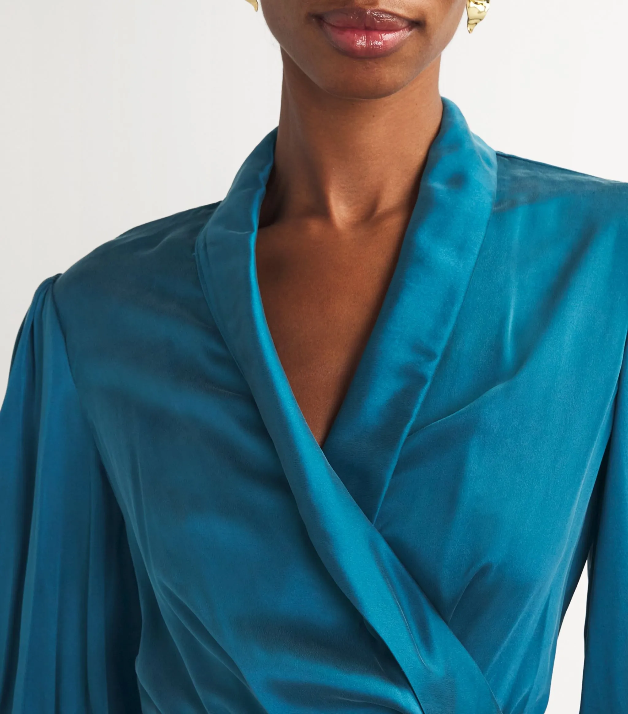 Silk Wrap Midi Dress (Teal)
