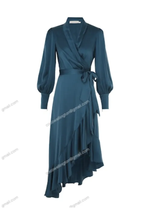 Silk Wrap Midi Dress (Teal)