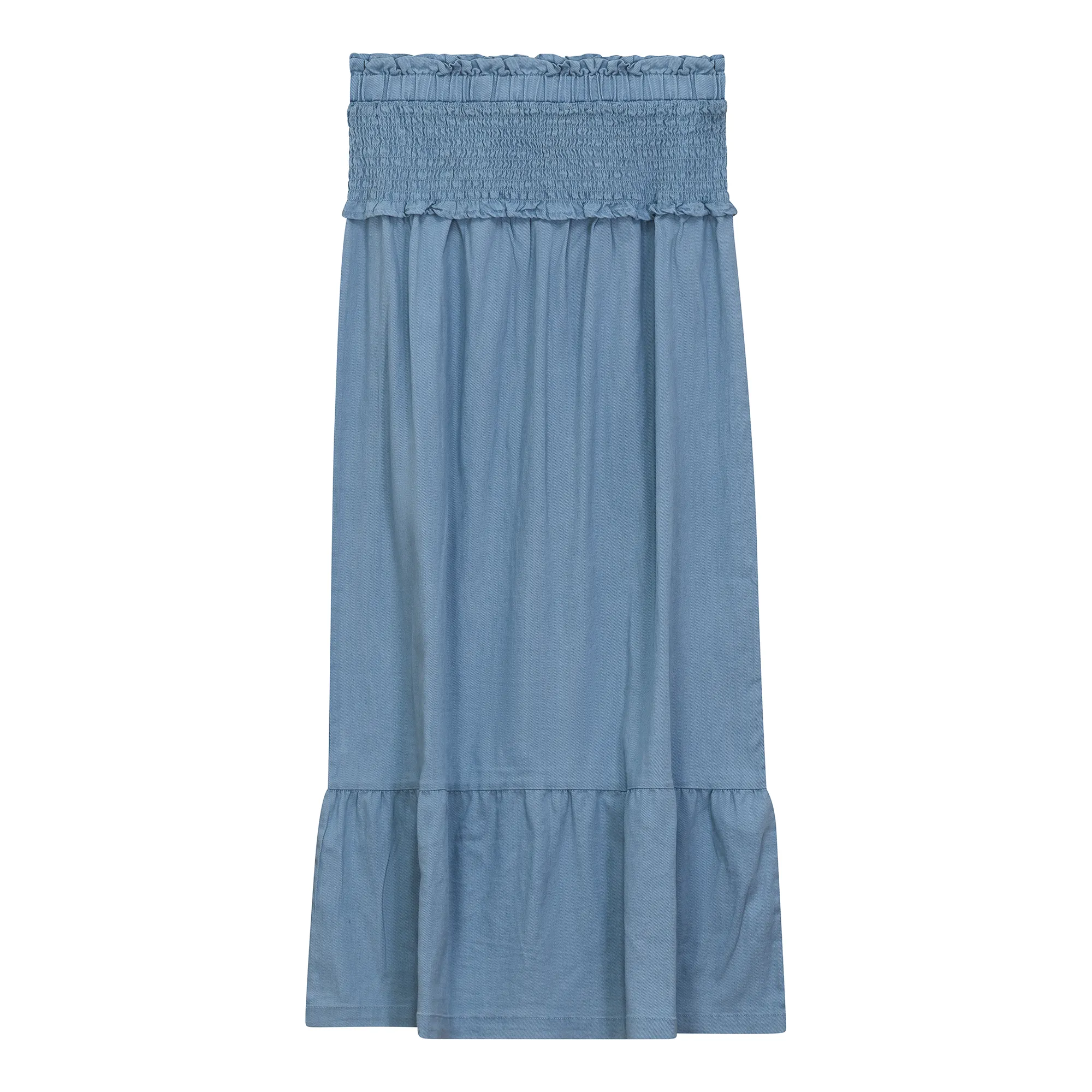 skirt midi rouched waist - light denim wash