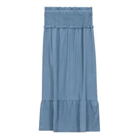 skirt midi rouched waist - light denim wash