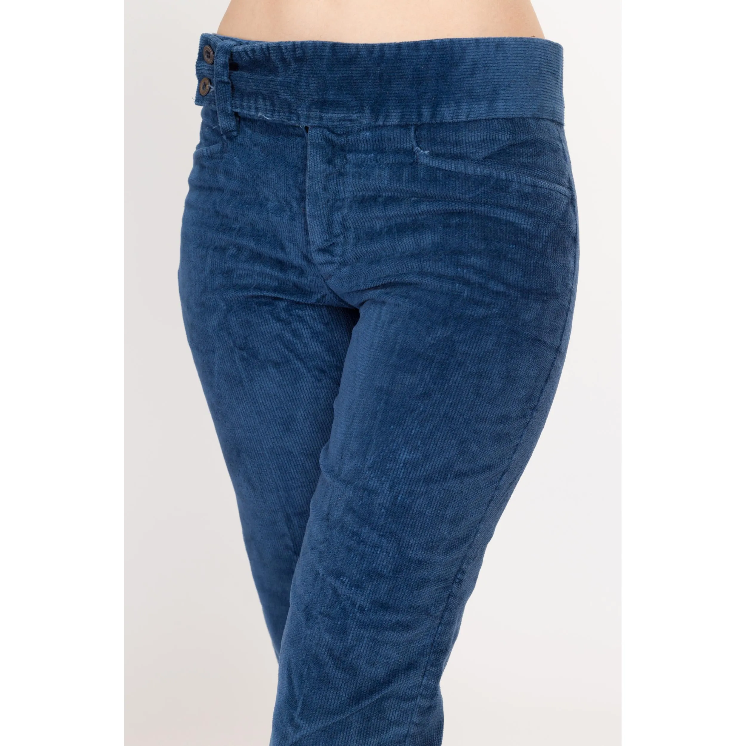 Small 70s Blue Corduroy Kick Flare Pants