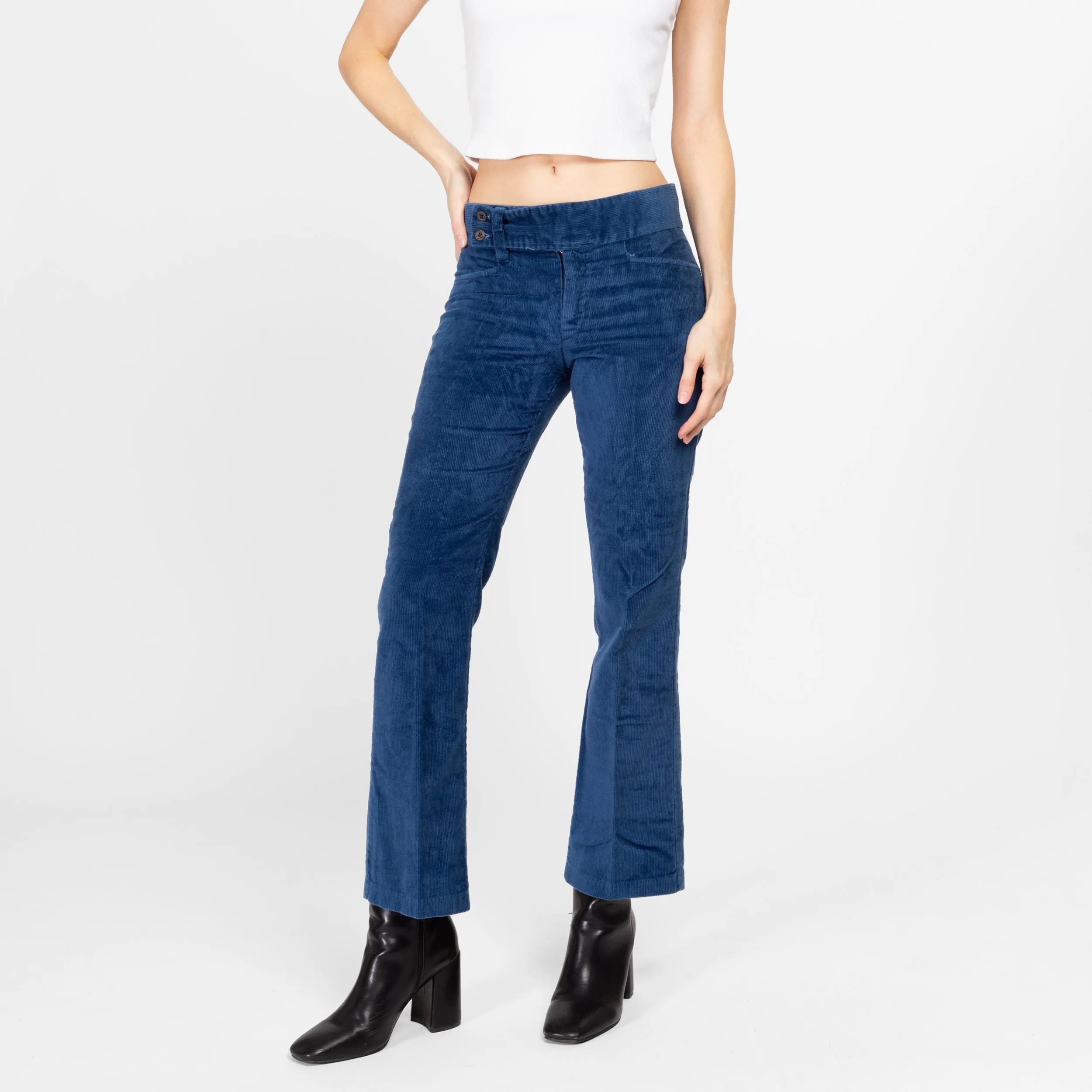 Small 70s Blue Corduroy Kick Flare Pants