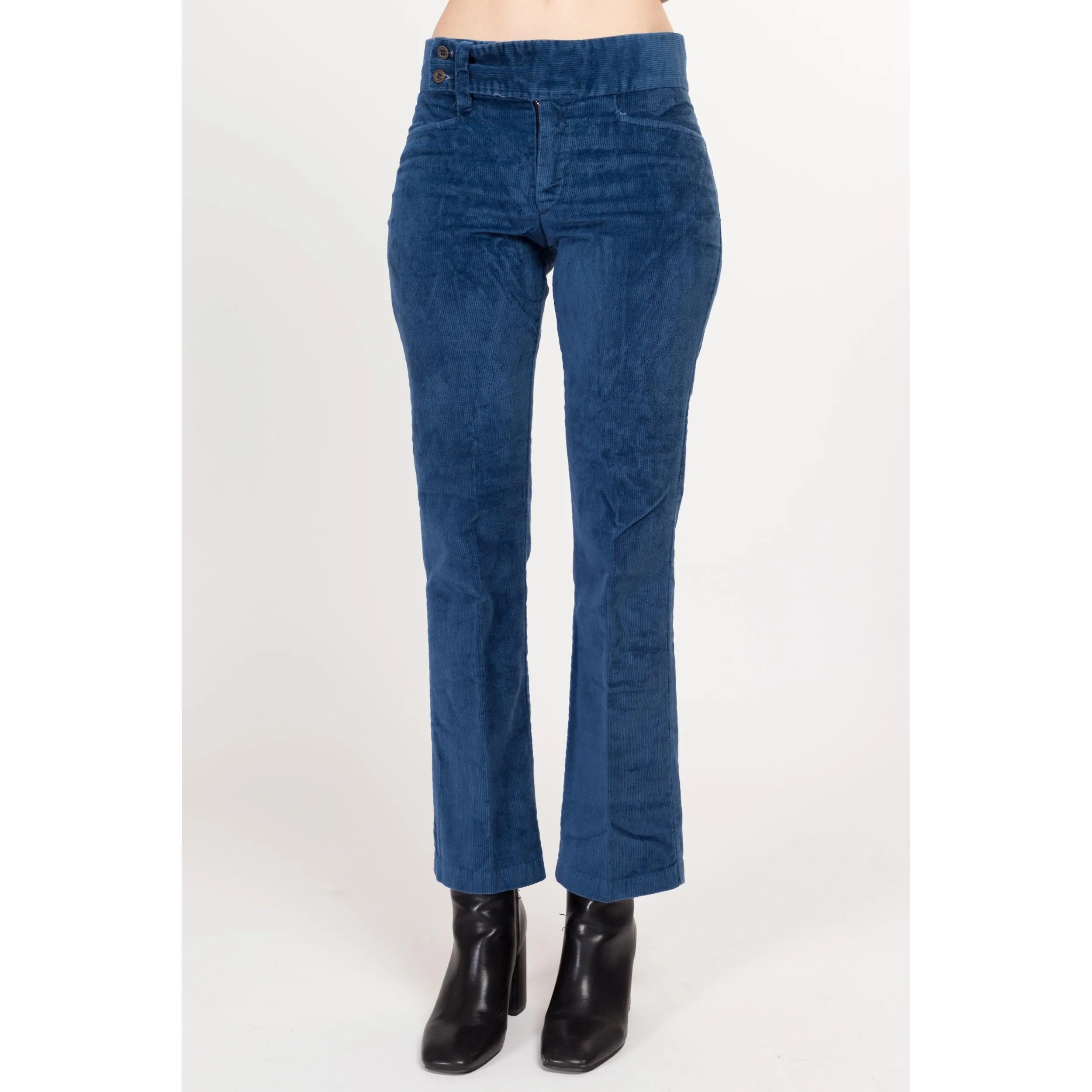Small 70s Blue Corduroy Kick Flare Pants