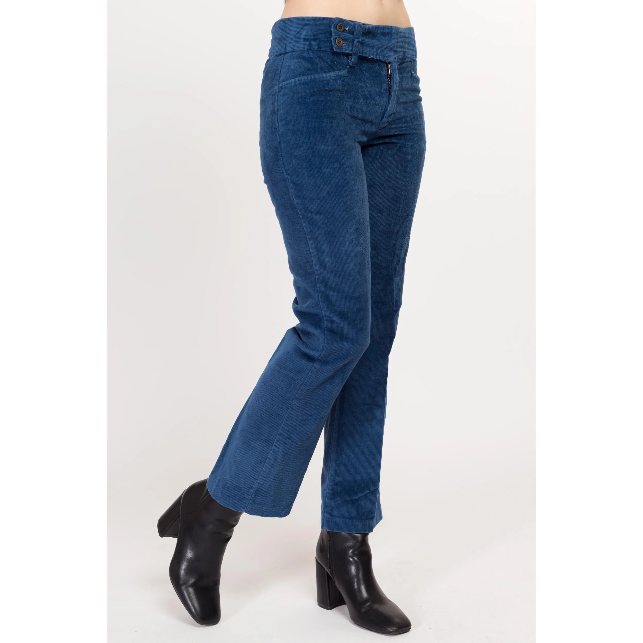 Small 70s Blue Corduroy Kick Flare Pants