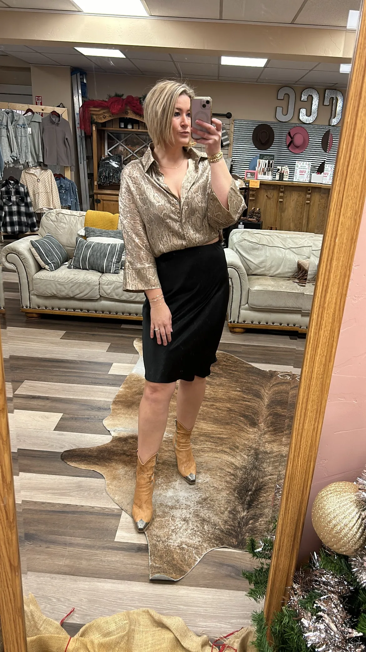 Solid Black Satin Midi Skirt