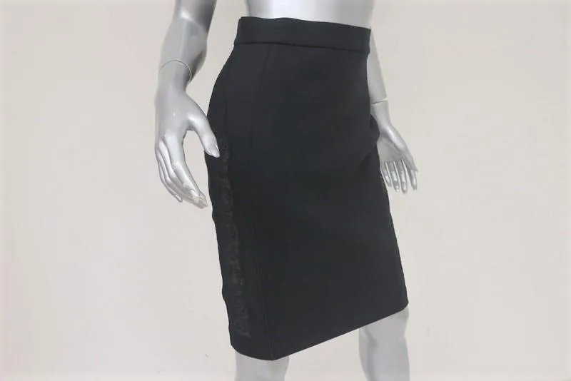 Stella McCartney Pencil Skirt Black Lace-Inset Stretch Wool Size 42