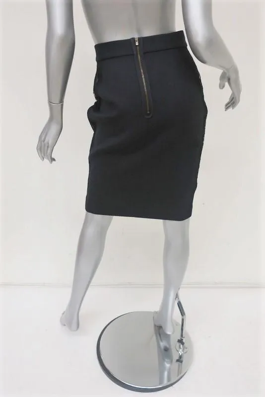 Stella McCartney Pencil Skirt Black Lace-Inset Stretch Wool Size 42