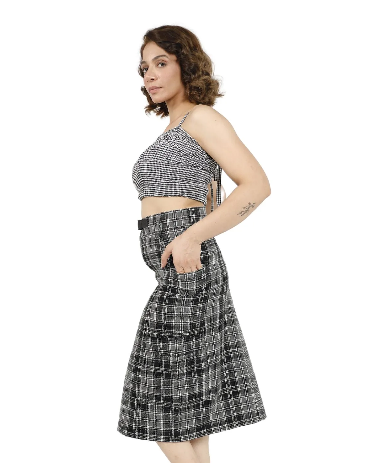 Tailored Plaid Pencil Skirt