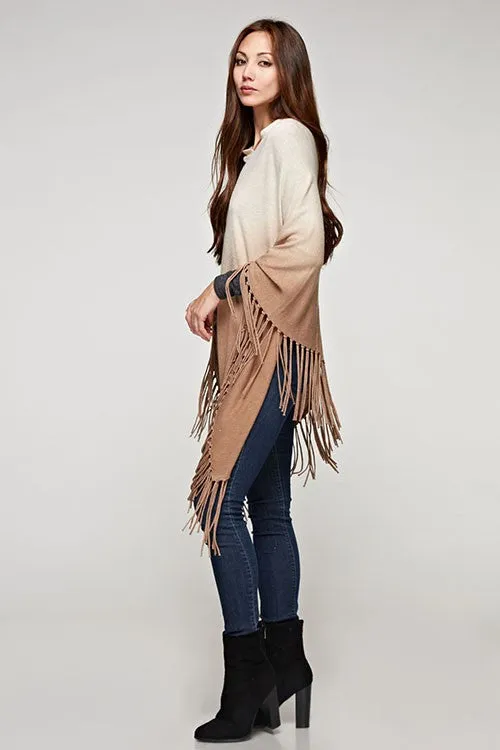 Tie Dye Cashmere Blend Fringe Poncho