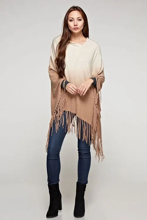 Tie Dye Cashmere Blend Fringe Poncho