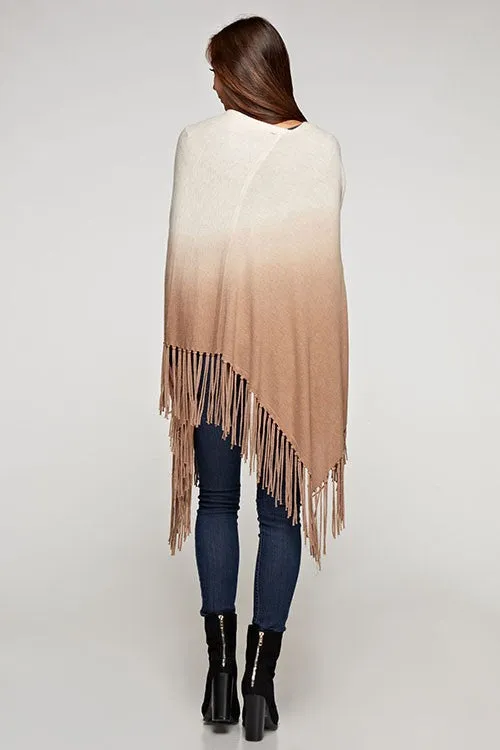 Tie Dye Cashmere Blend Fringe Poncho