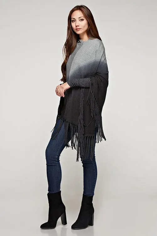 Tie Dye Cashmere Blend Fringe Poncho