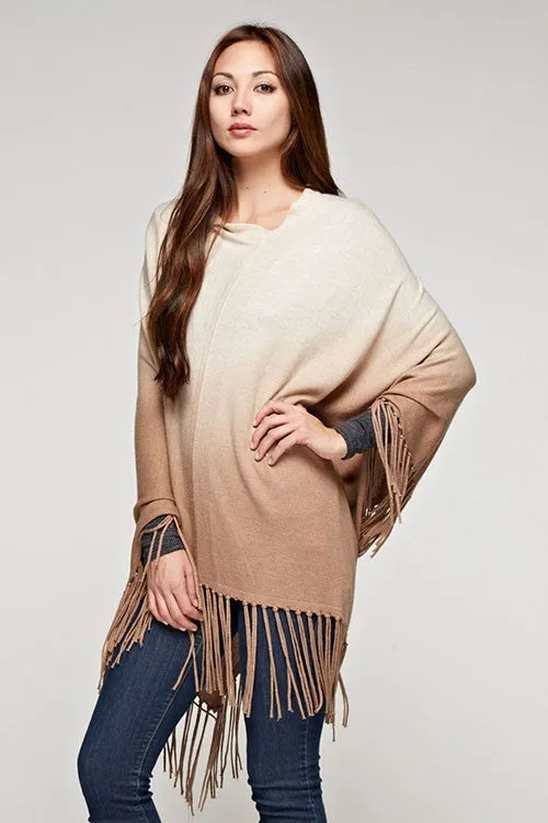 Tie Dye Cashmere Blend Fringe Poncho