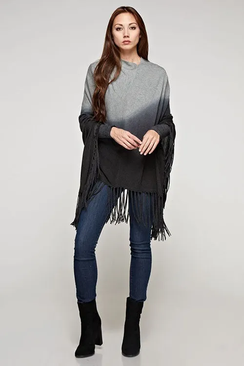 Tie Dye Cashmere Blend Fringe Poncho