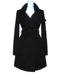 Turn-down Collar Belt Thick Slim Mid-length Coat