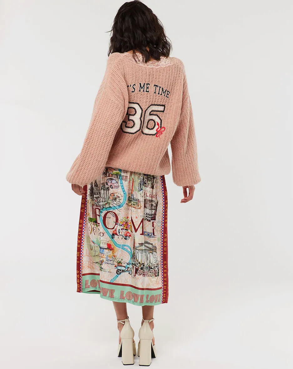 Vanessa printed Midi Skirt / Rouge