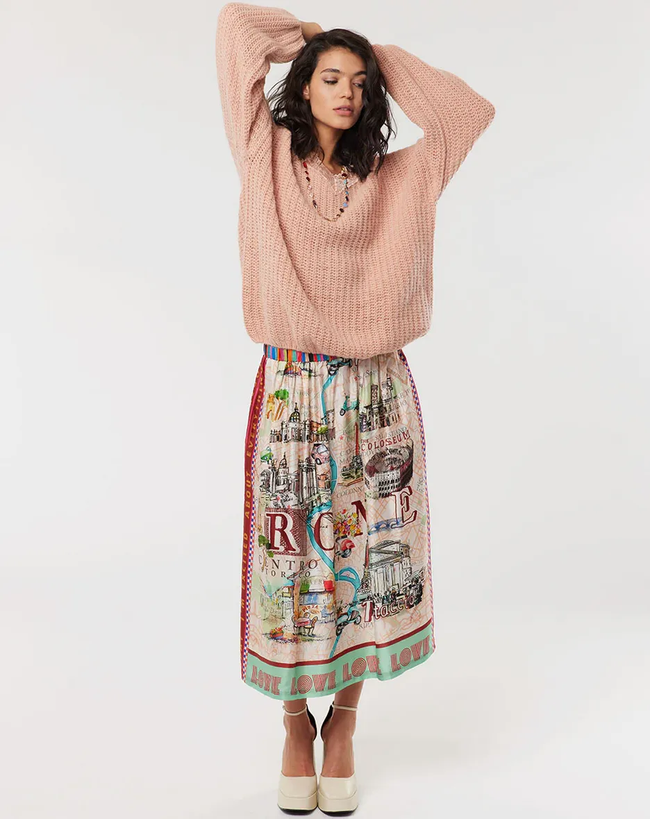 Vanessa printed Midi Skirt / Rouge