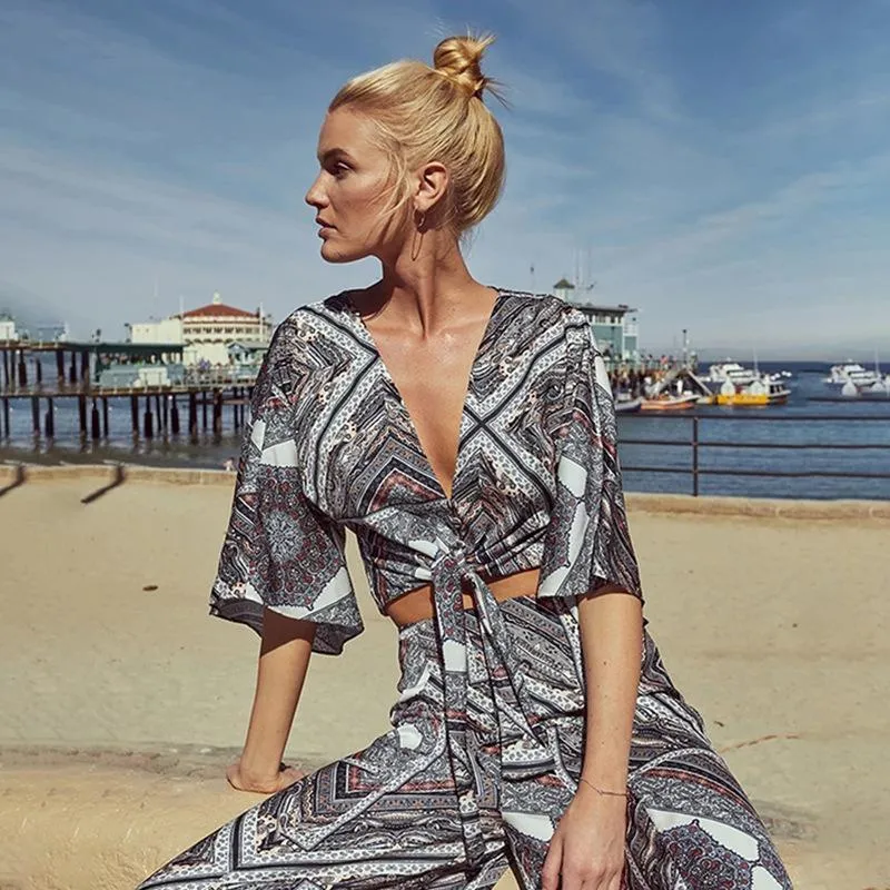 Vintage Summer Crushed Floral BowSc Jumpsuit
