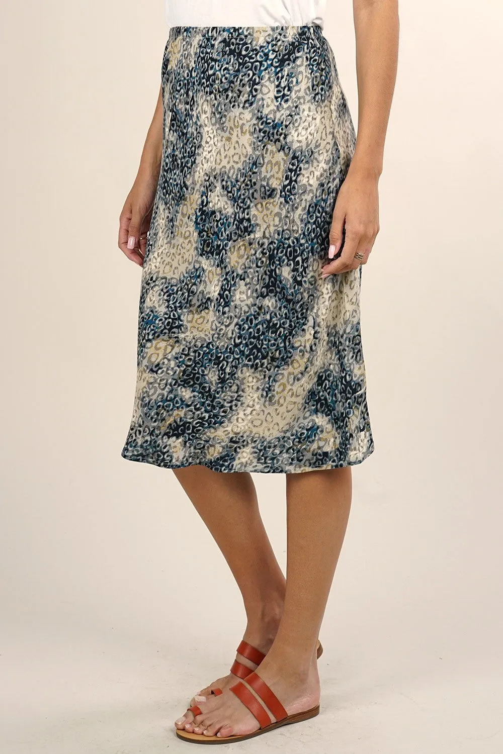 Watercolor Animal Print Bias Midi Skirt