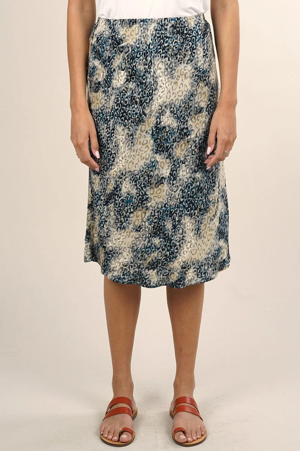Watercolor Animal Print Bias Midi Skirt