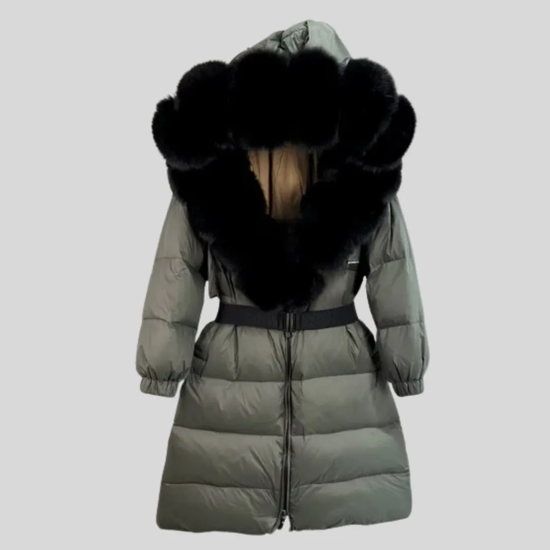 White Duck Down Coat with Fox Fur Collar