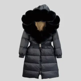 White Duck Down Coat with Fox Fur Collar