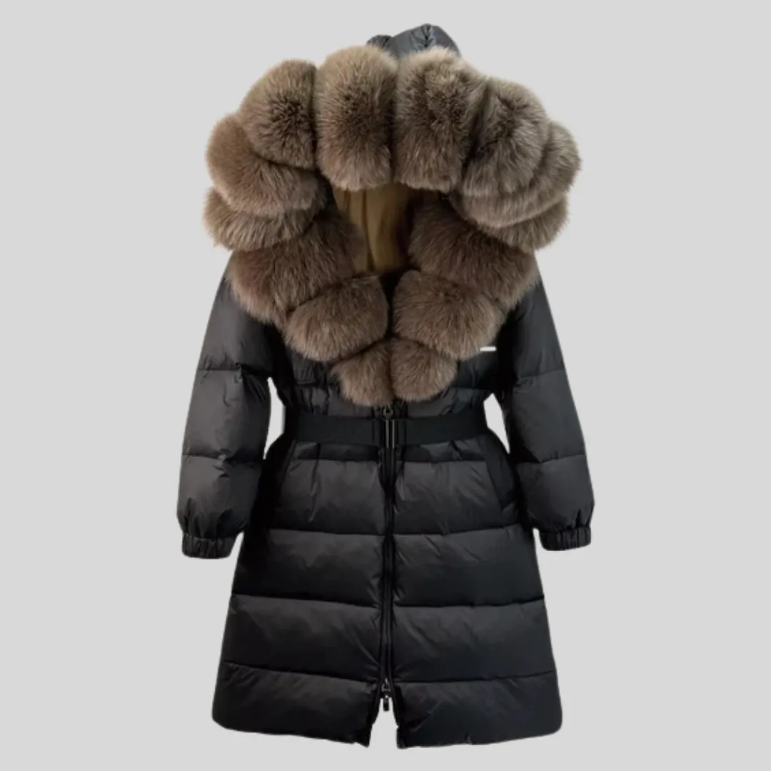 White Duck Down Coat with Fox Fur Collar