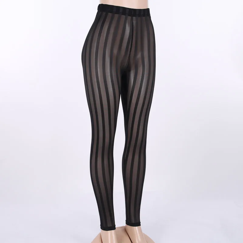 Women's Summer Mesh Striped Elastic Joggers