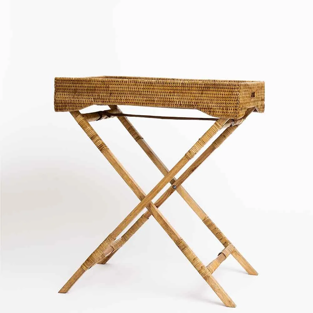Woven Rattan Butler Tray & Stand