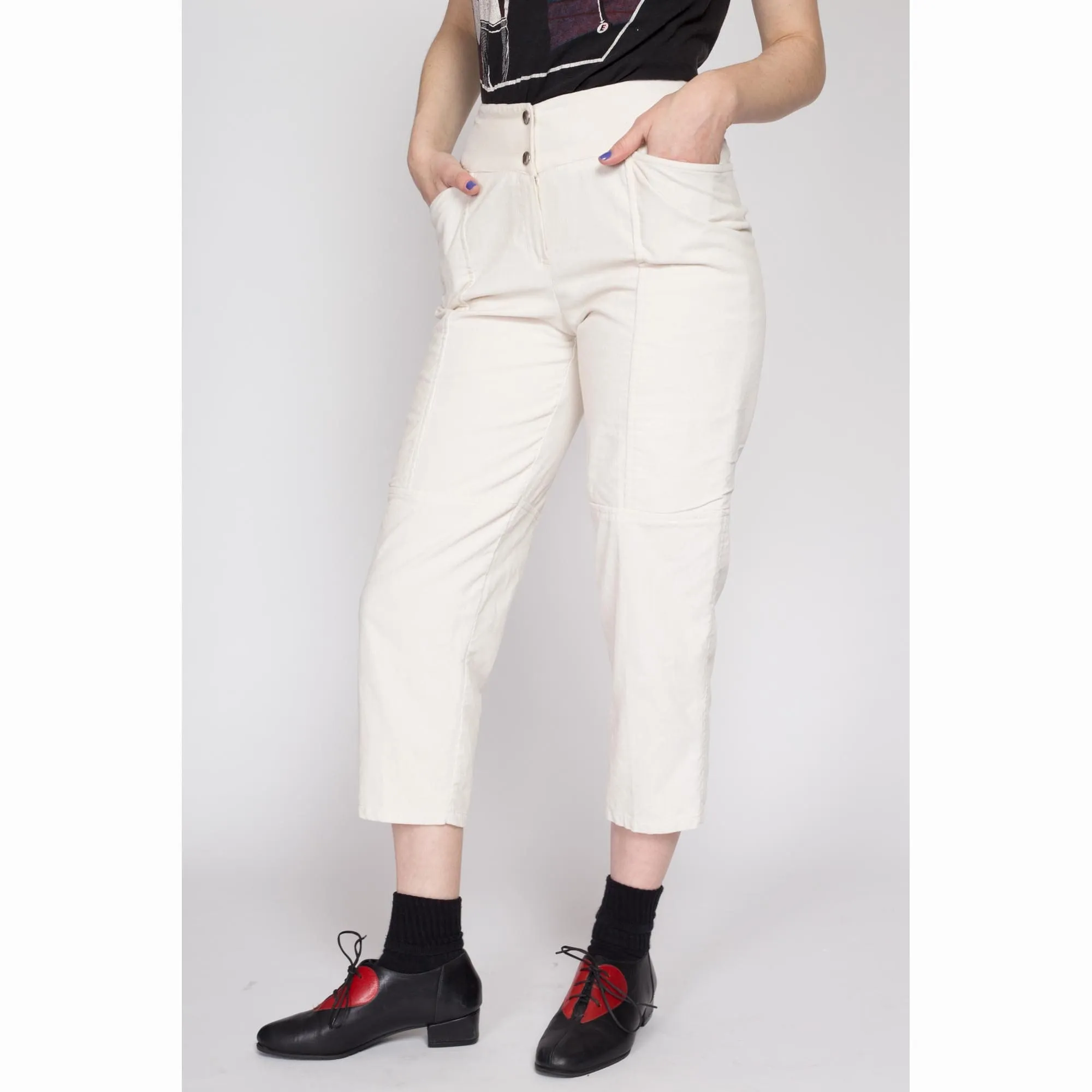 XS 80s White Corduroy Capri Pants