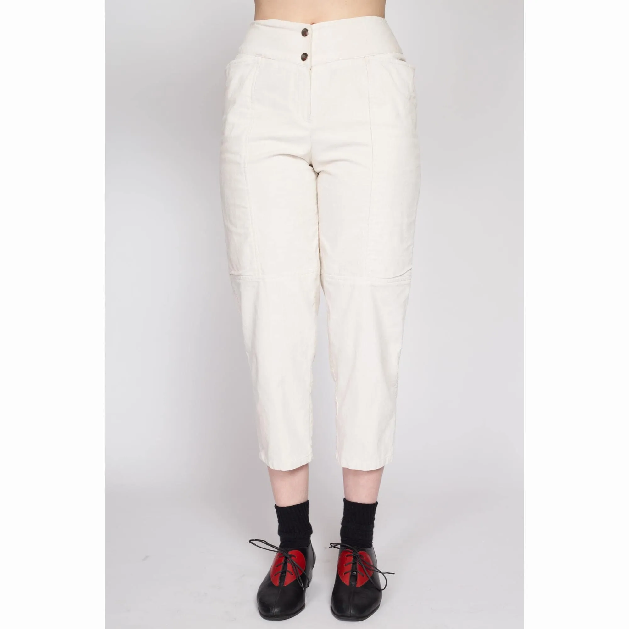 XS 80s White Corduroy Capri Pants